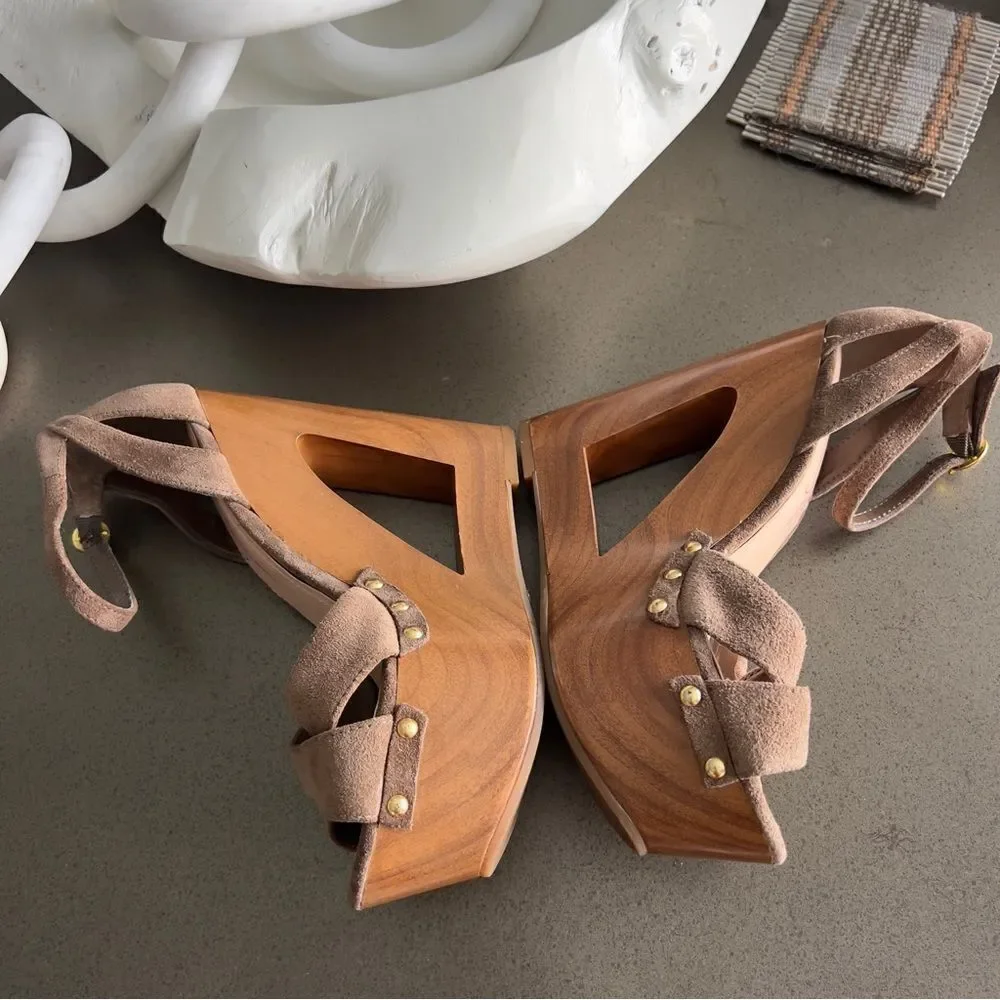 JESSICA SIMPSON Nikki Coffee Veronica Suede Wedge Heels Size 37B